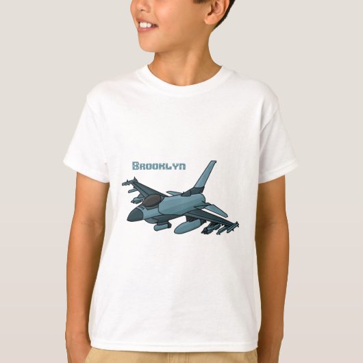 Cartoon militair jachtvliegtuig t-shirt (Voorkant)