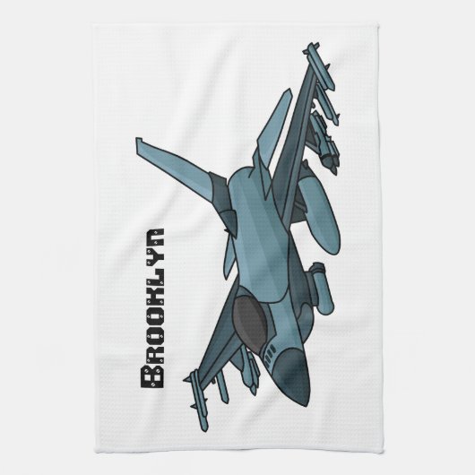 Cartoon militair jachtvliegtuig theedoek (Verticaal)