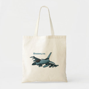 Cartoon militair jachtvliegtuig tote bag