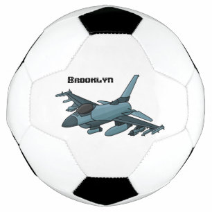 Cartoon militair jachtvliegtuig voetbal