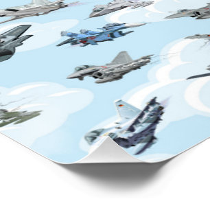 Cartoon militaire vliegtuigen naadloos patroon perfect poster