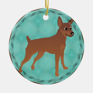 Cartoon Miniatuur Pinscher Red Gedokt Keramisch Ornament
