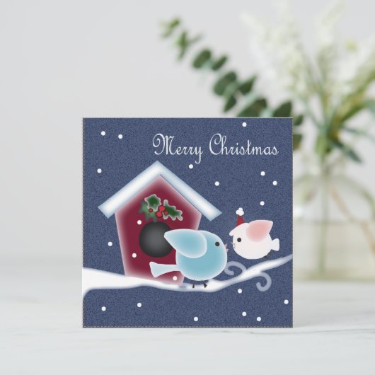 Cartoon minletoe Tortelduifjes Ons eerste kerstfee Kaart (Staand voorkant)