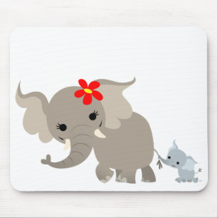Cartoon Moeder Elephant en Calf Mousepad Muismat