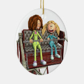 Cartoon moeder en dochter op een Ferris Wheel Keramisch Ornament (Rechts)