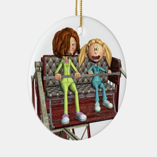 Cartoon moeder en dochter op een Ferris Wheel Keramisch Ornament (Rechts)