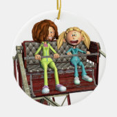 Cartoon moeder en dochter op een Ferris Wheel Keramisch Ornament (Voorkant)