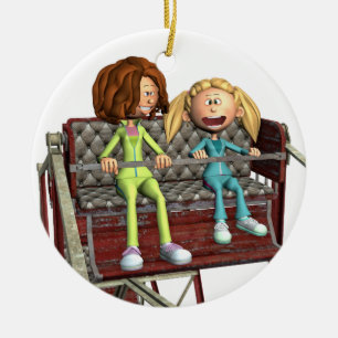 Cartoon moeder en dochter op een Ferris Wheel Keramisch Ornament