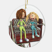 Cartoon moeder en dochter op een Ferris Wheel Keramisch Ornament (Links)