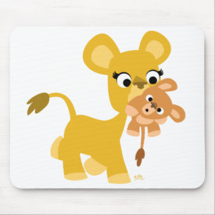 Cartoon Moeder Leeuw en Cub mousepad Muismat