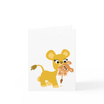Cartoon Moeder Leeuw en Cub notecard
