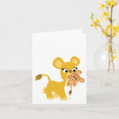 Cartoon Moeder Leeuw en Cub notecard Kaart (Gele Bloem)