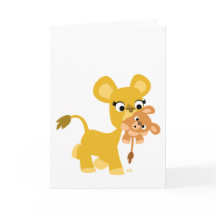 Cartoon Moeder Leeuw en welp wenskaart