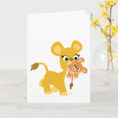 Cartoon Moeder Leeuw en welp wenskaart Kaart (Gele Bloem)