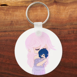 Cartoon moeder met haar baby meisje Sleutelhanger