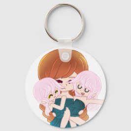 Cartoon moeder met haar tweeling Sleutelhanger