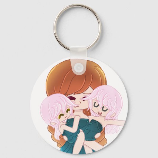 Cartoon moeder met haar tweeling Sleutelhanger (Voorkant)