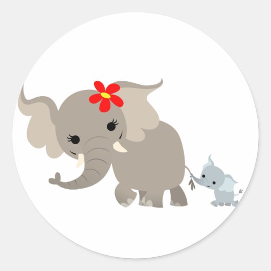 Cartoon Moeder Olifant en Kalf Sticker (Voorkant)
