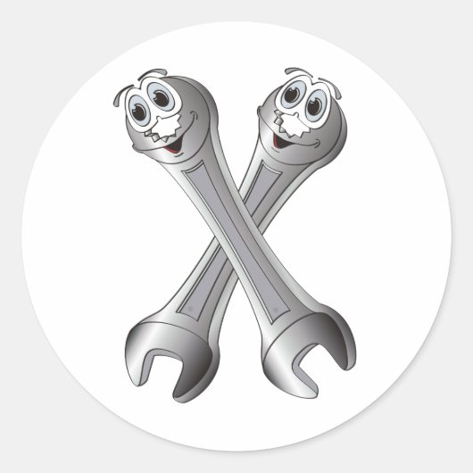 Cartoon Moersleutels Ronde Sticker (Voorkant)