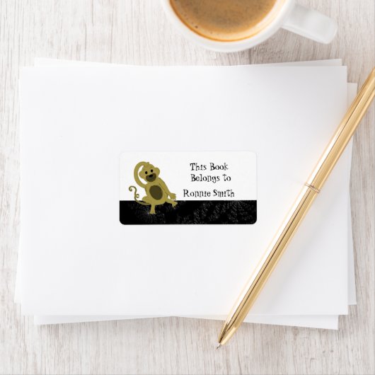 Cartoon Monkey Bookplate Etiket (Insitu)