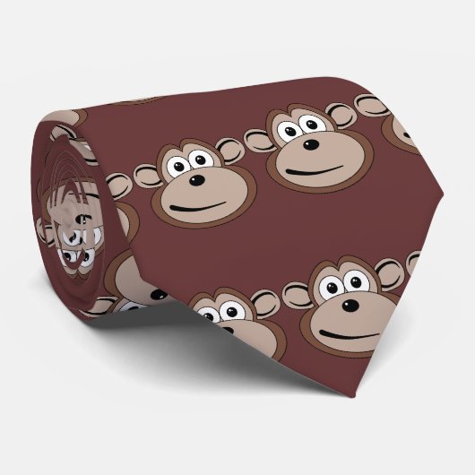 Cartoon Monkey Face Stropdas (Opgerold)