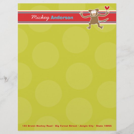 Cartoon Monkey Fun Personal Custom Letterhead Gepersonaliseerd Briefhoofd (Voorkant)