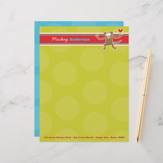 Cartoon Monkey Fun Personal Custom Letterhead Gepersonaliseerd Briefhoofd (Voorkant / Achterkant in situ)