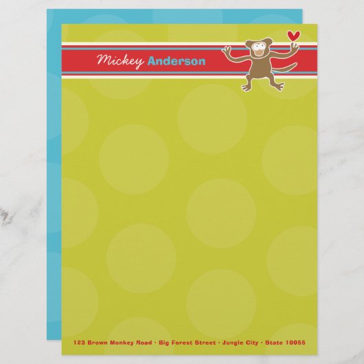 Cartoon Monkey Fun Personal Custom Letterhead Gepersonaliseerd Briefhoofd (Voorkant / Achterkant)