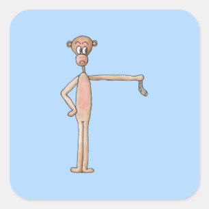 Cartoon Monkey met Smelly Sock. Vierkante Sticker