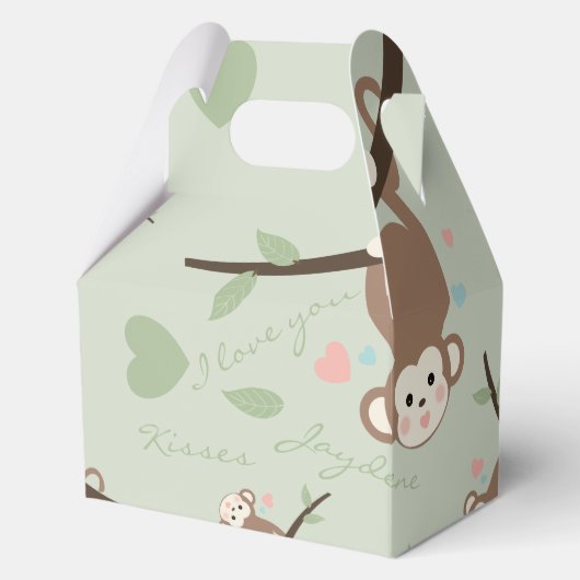 Cartoon Monkey Pastel Green Favor Box Bedankdoosjes (Voorkant)