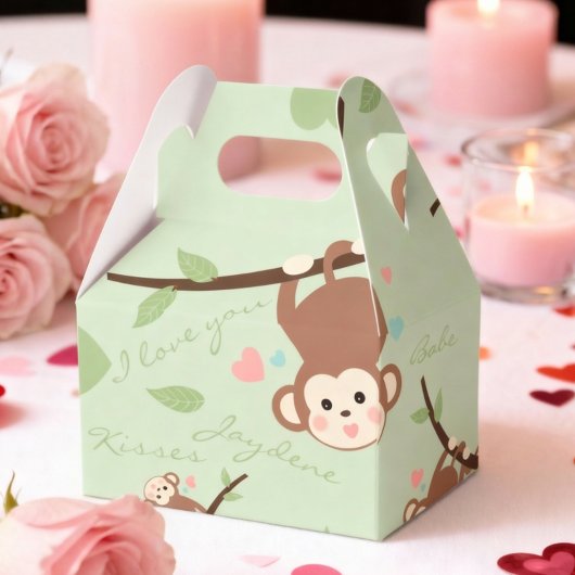 Cartoon Monkey Pastel Green Favor Box Bedankdoosjes