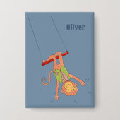 Cartoon Monkey Trapezist Kid Blue Button (Voorkant)