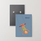 Cartoon Monkey Trapezist Kid Blue Button (Voorkant / Achterkant)