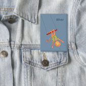 Cartoon Monkey Trapezist Kid Blue Button (Insitu)
