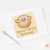 Cartoon Monkey, Verjaardag. Vierkante Sticker (Envelop)