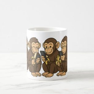 Cartoon Monkeys op mobiele telefoons Koffiemok