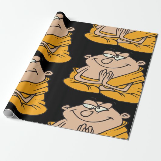 Cartoon monnik mediteren cadeaupapier (Uitgerold)