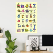 Cartoon MonSTARS Geel Gepersonaliseerd Poster (Thuiskantoor)