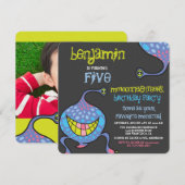 Cartoon Monster Alien Kids Verjaardagsfeest Uitnod Kaart (Voorkant / Achterkant)