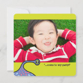 Cartoon Monster Alien Kids Verjaardagsfeest Uitnod Kaart (Achterkant)