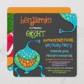 Cartoon Monster Alien Kinder foto Verjaardagsfeest Kaart (Voorkant / Achterkant)