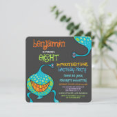 Cartoon Monster Alien Kinder foto Verjaardagsfeest Kaart (Staand voorkant)