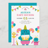 Cartoon monster baby shower kaart (Voorkant / Achterkant)