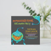 Cartoon Monster Green Alien Kind Halloween Party Kaart (Staand voorkant)