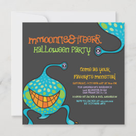 Cartoon Monster Green Alien Kind Halloween Party Kaart