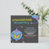 Cartoon Monster Paarse Alien Kind Halloween Party Kaart (Staand voorkant)