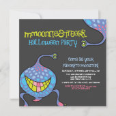 Cartoon Monster Paarse Alien Kind Halloween Party Kaart (Voorkant)