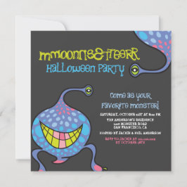 Cartoon Monster Paarse Alien Kind Halloween Party Kaart