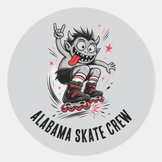 Cartoon Monster Roller Skating Ronde Sticker (Voorkant)