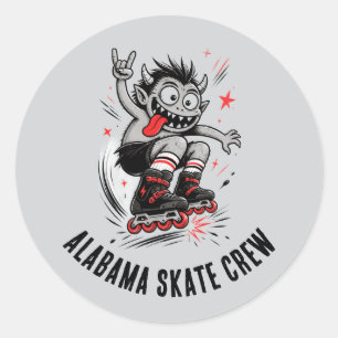 Cartoon Monster Rollerskaten Ronde Sticker